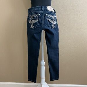 Miss Me Dark Blue Skinny Crop Jeans with Embellished Pockets